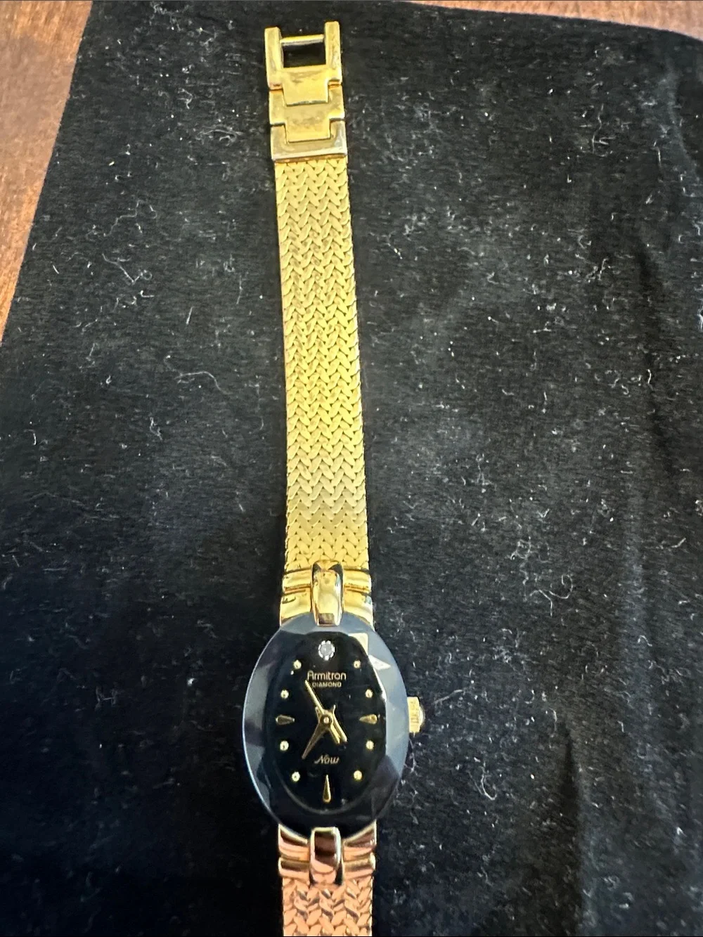 Vintage Armitron Gold-Tone Bracelet Watch with Black Oval Dial